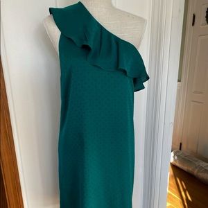 | LOFT | Green Asymmetrical Polka Dot Dress |